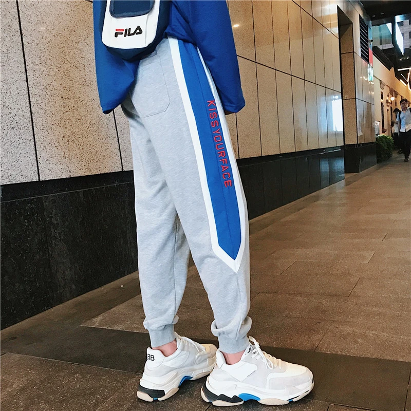 Fashion Casual Men's Cropped Trousers Autumn New M-5XL Contrast Color Loose Beam Pants Gray Black Personality Youth Popular