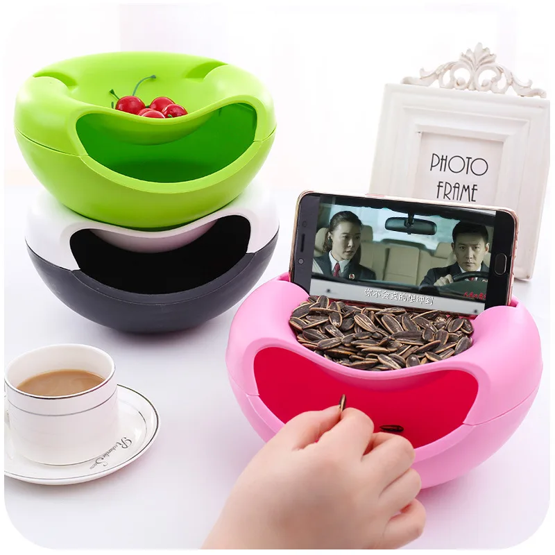 

Creative Lazy Fruit Plate Snack Nuts Melon Seed Bowl Double Plastic Candy Plate Storage Tray Container Storage Box Desk Decor