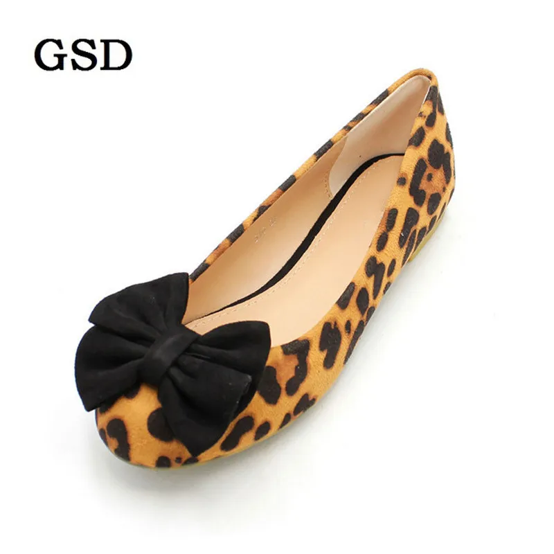 

Fashion Women's Flats Leopard Print Bowtie 2019 Spring Summer Flock Round Toe Slip On Ballet Flats Woman Ladies Casual Boat Shoe