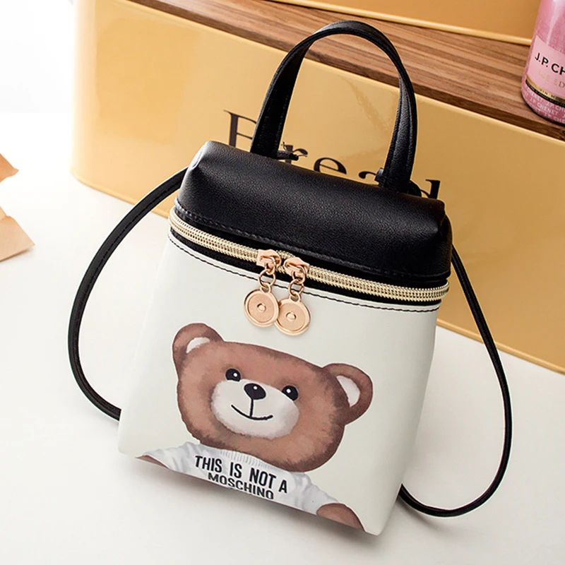 

New Women's Mobile Phone Bag Cartoon Female Messenger Shoulder Bags Crossbody Cute Fashion Pu Leather Bags Mini Bear Handbags