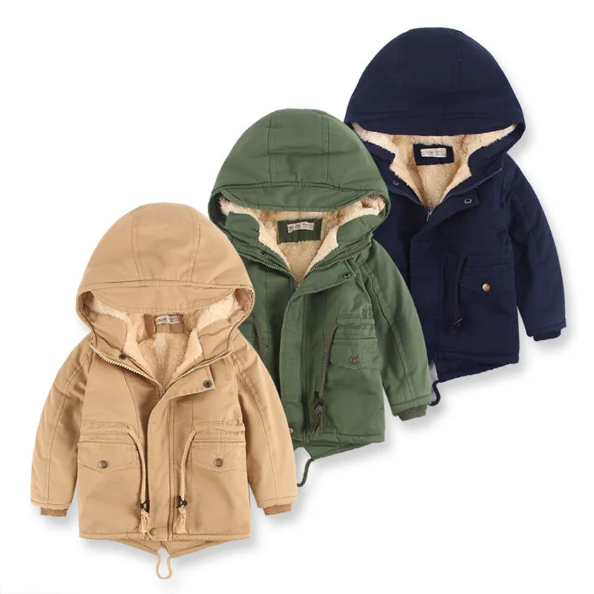 

2018 Fashion Boys Winter Jacket in Army Green Thicken Hooded Warm Coats Kids Boys Padded Winter Warm Outwear New Arrival C86307A