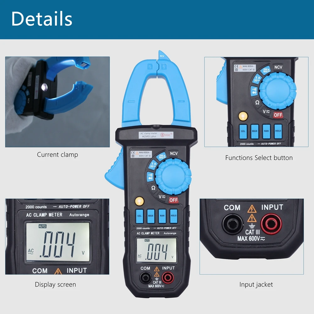 Мини Цифровые токовые клещи AC/DC напряжение тока BSIDE ACM01Plus True RMS Авто Диапазон VFC емкость Бесконтактный мультиметр