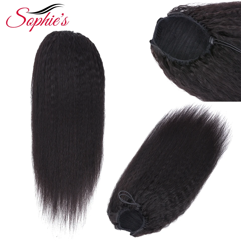 

Sophie's Brazilian Kinky Straight Ponytail 100% Human Hair Drawstring Ponytail With Clips in For Women Non Remy Hair