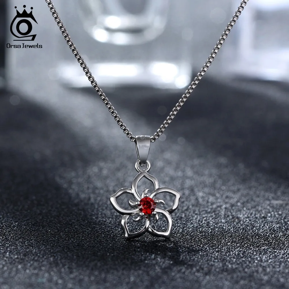 ORSA JEWELS Настоящее серебро 925 ожерелье для женщин цветок кулон с прозрачным