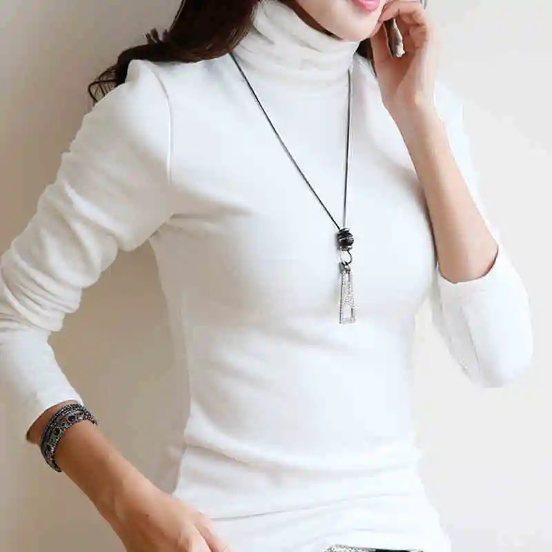 Женская футболка с длинным рукавом женская футболка Толстая с бархатной водолазкой футболки Топы Одежда Термофутболка s белая