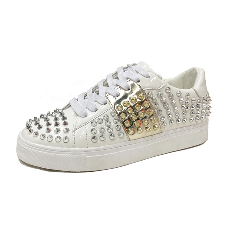 

Lucyever 2019 New Spring Autumn Women Flat Shoes Fashion Rivet Round-toe Lace Up Casual Shoes Ladies Flats with Loafer Shoes