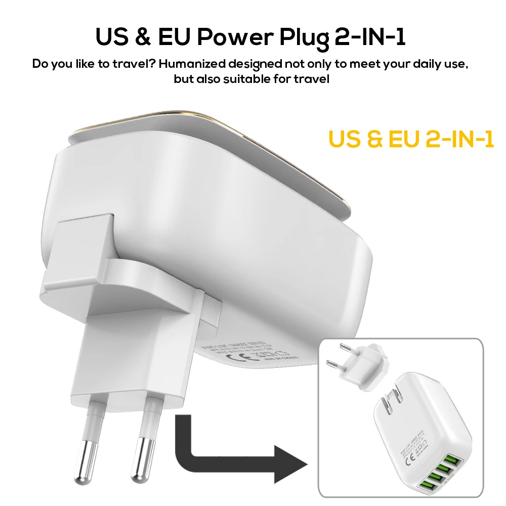 TOPK 4-Порты и разъёмы EU/US/UK/AU разъем 22W USB Зарядное устройство светодиодный светильник авто-ID заграничного паспорта сетевой адаптер Универсальный мобильный телефон Зарядное устройство