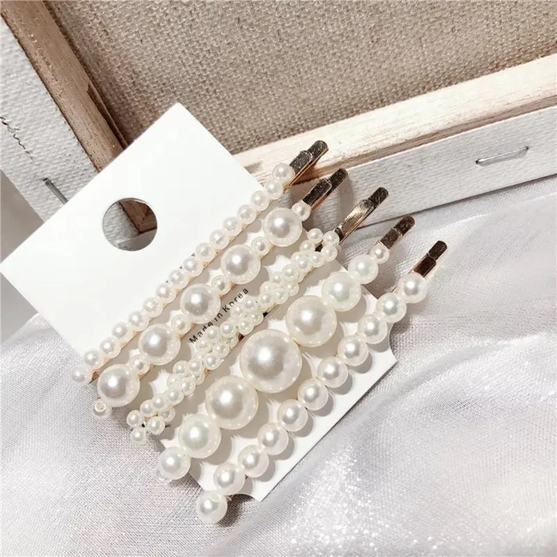 

5pcs/lot Big Small Imitation Pearl Beads Hair Clips Hairpins for Women Fashion Hair Jewelry Simple Barrettes Wholesale