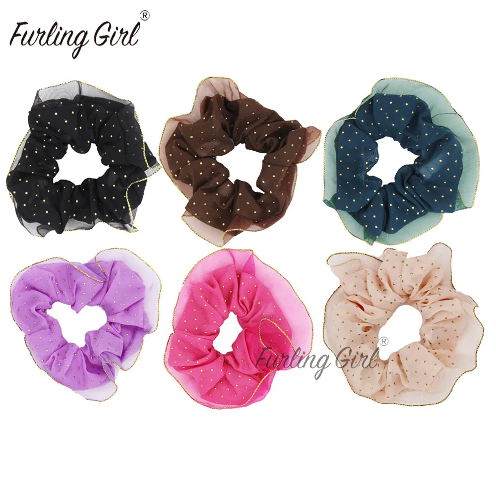 scrunchie in bright green or purple net design with coloured edging new