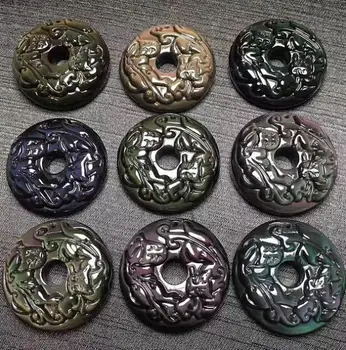 

Natural Rainbow Eye Black Yao Shi Double Skull Ping An Lucky Lucky Money Transfer Ring Pendant Men and Women Pendant o9#