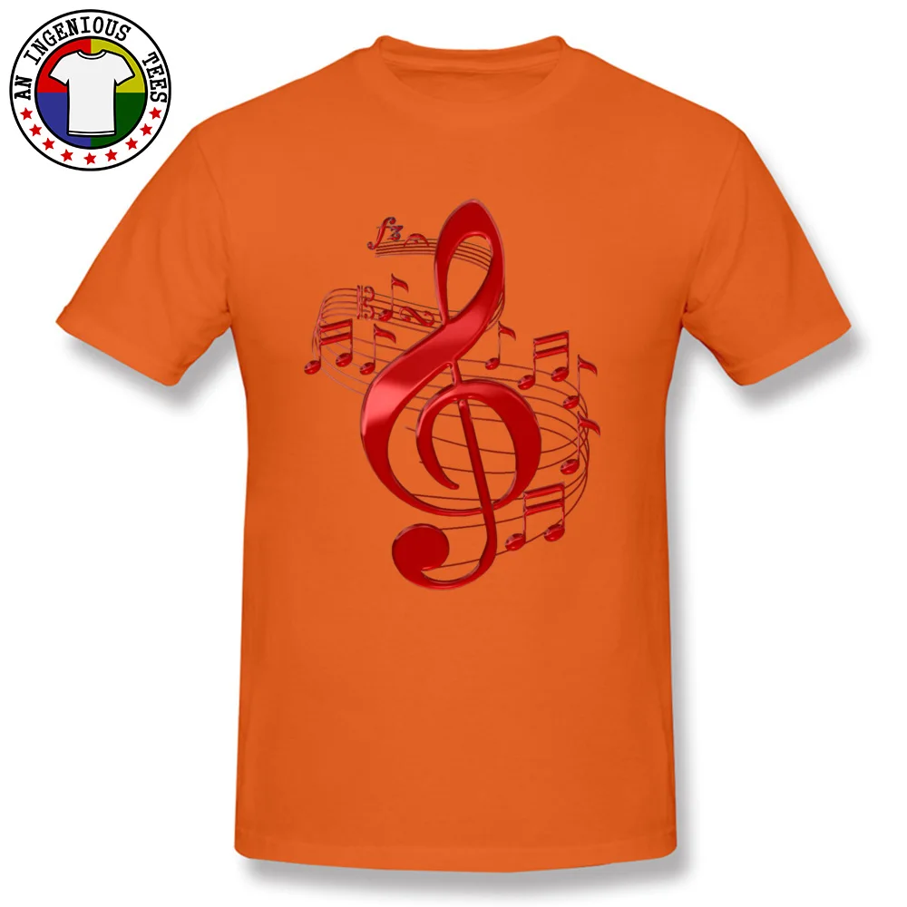 Printing Short Sleeve Tees VALENTINE DAY Crew Neck 100% Cotton Men T Shirt Custom Printing Clothing Shirt Hot Sale Red Treble Clef With Flowing Music Notes 6857 orange