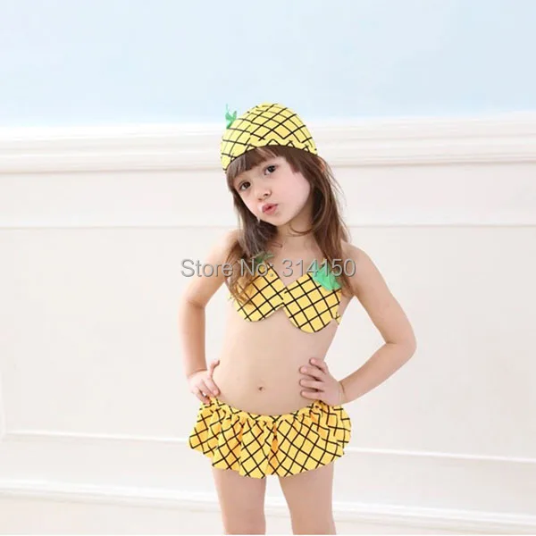 VIVOBINIYA/ ; детский купальный костюм для маленьких девочек с рисунком ананаса; детский купальный костюм; комплект из 3 предметов; летняя одежда