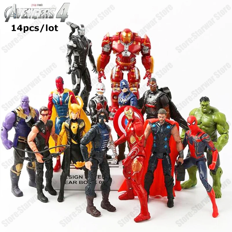 

21pcs/lot Avengers 3 Infinity War Thanos Iron Spider Figure Spiderman Hulk Black Panther Iron Man Action Figure Toys 16-18CM