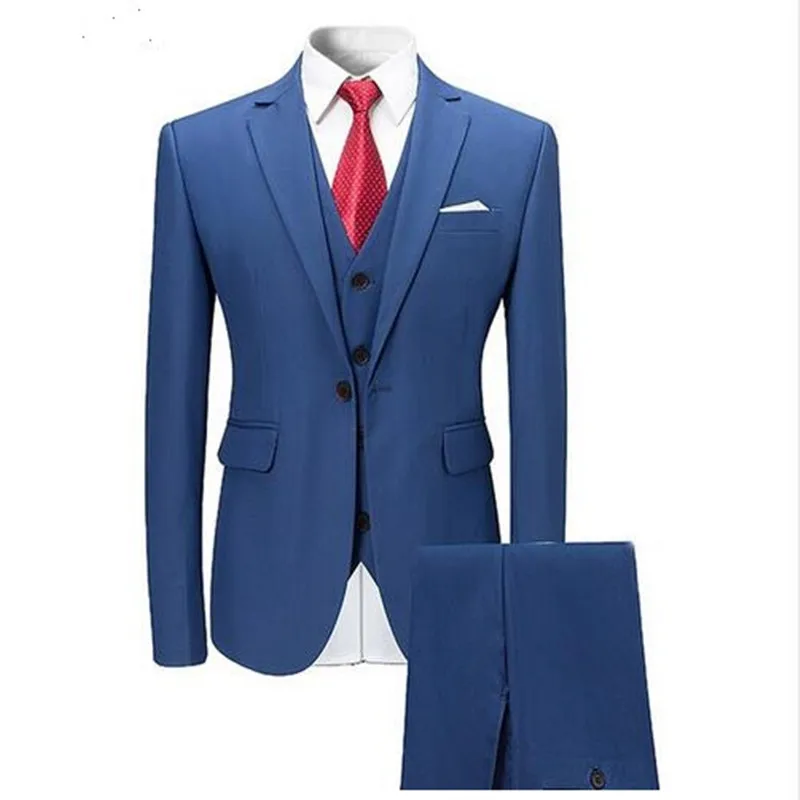 

New Arrival Royal Blue Formal Men Suits 2019 Three Pieces Wedding Tuxedos (Jacket+Pants+Vest) Party Prom Suits