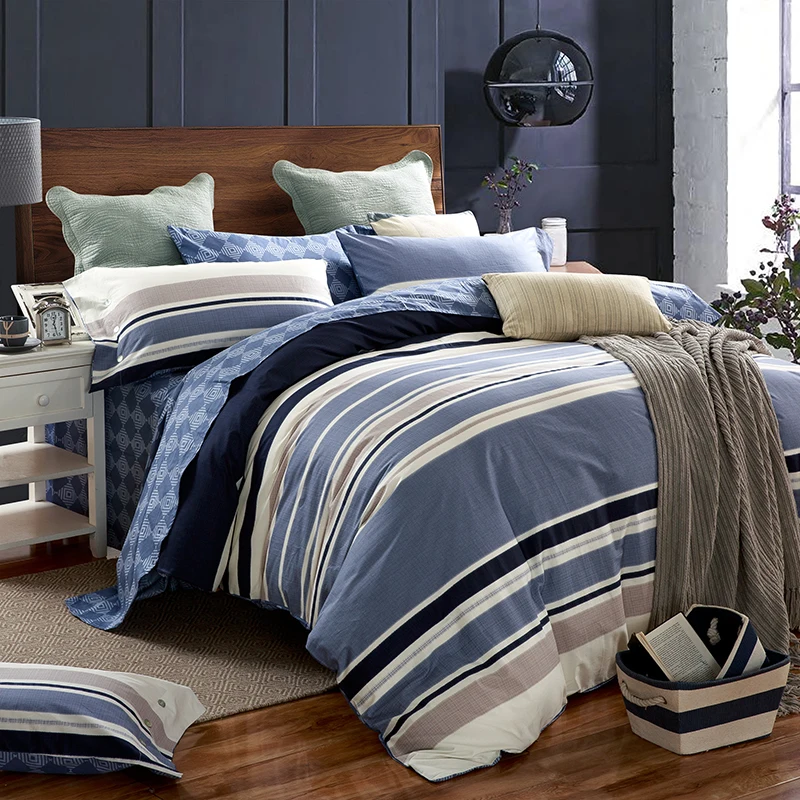 Waliicorners 4pcs 100%Cotton Printed Bedding set Button Duvet Cover set Bedsheet Pillowcases Queen King Size bed linen 54 IMG_4870