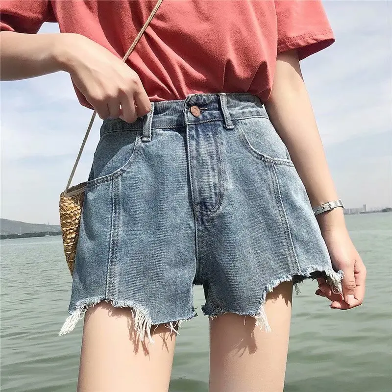 

High Waist Denim Shorts Female 2019 Summer Women's Shorts New High Waist Was Thin Wide Leg Loose A Word
