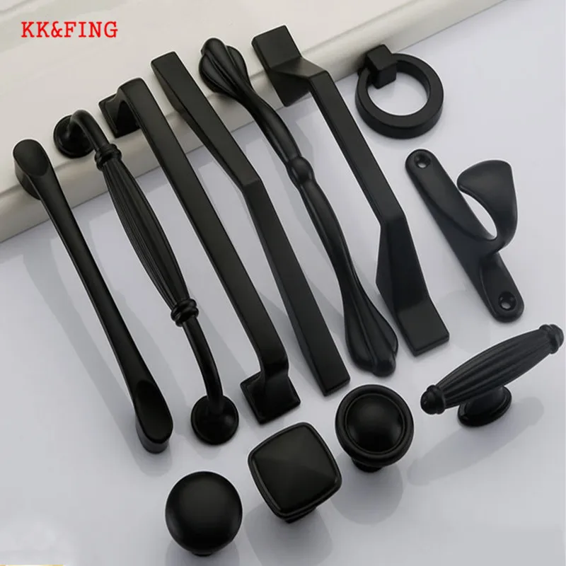 KK و فنغ الحديثة الأسود مقابض للخزانة الصلبة سبائك الألومنيوم المطبخ دولاب التأثيرات مقابض أدراج الأثاث مقبض الأجهزة