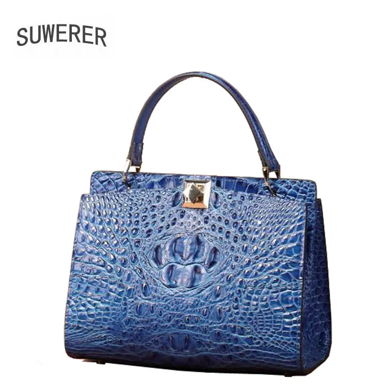 SUWERER новая женская сумка из натуральной воловьей кожи с тиснением под крокодиловую кожу модная роскошная кожаная сумка schoudertas dames - Цвет: blue