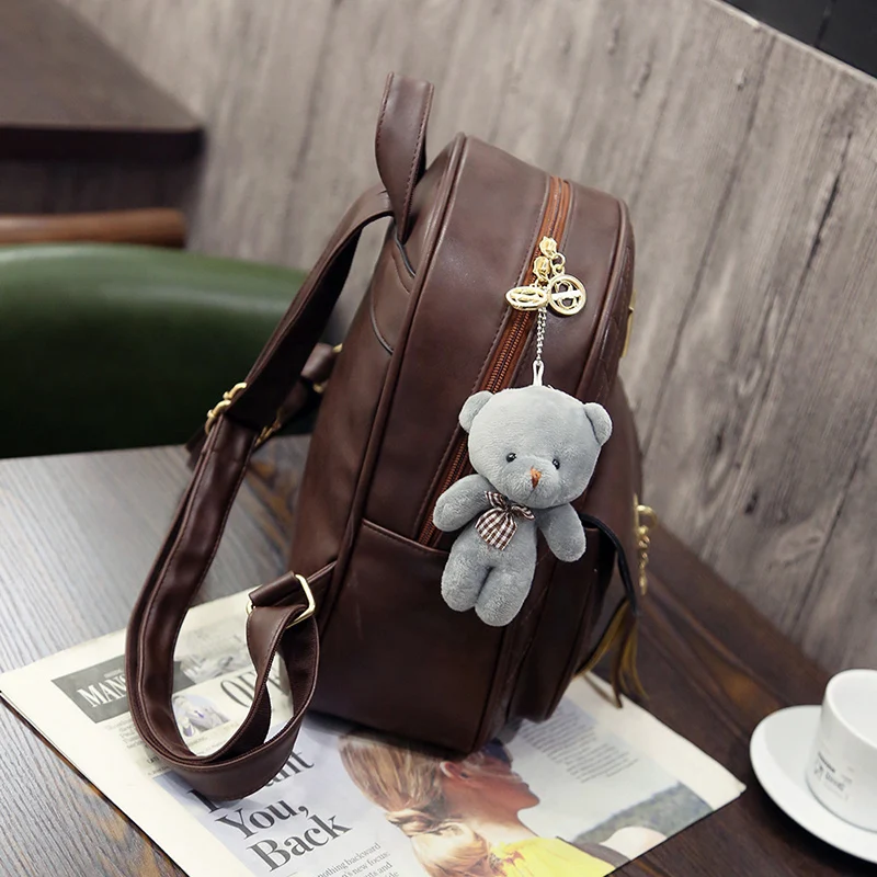 2018 New Shoulder Bags 3 Pcs Bear Tassel Backpack Women Bag Diamond Lattice School Bags for Girls Backpacks for Women  Sac A Dos (15)