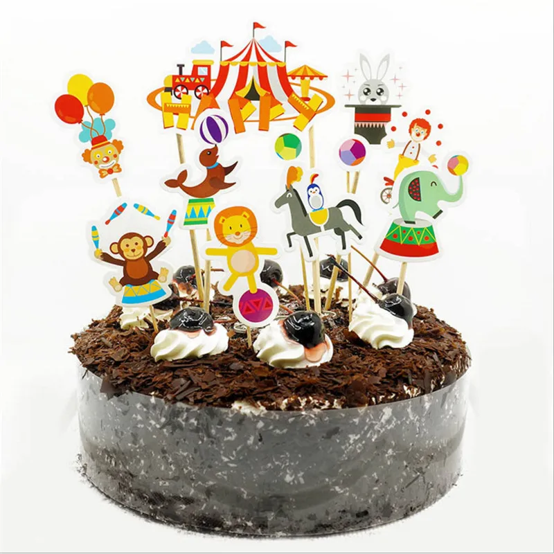 

11pcs/set Happy Circus Cake Toppers Kids Birthday Circus Theme Decorations Party Supplies Baby Shower Decor Monkey Clown-S