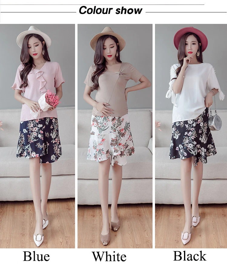 Irregular Support Belly Low Waist Maternity Skirts Chiffon Floral Print Clothes for Pregnant Women Summer Fashion Pregnancy (31)