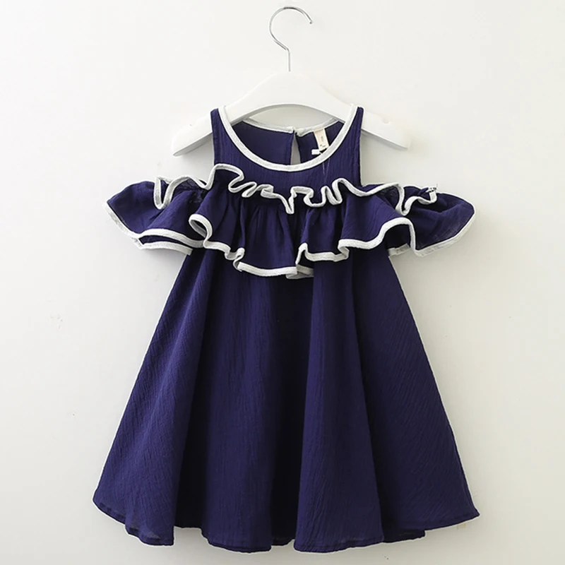 Bear leader/платья для девочек коллекция года, летнее джинсовое платье для девочек летние хлопковые платья с короткими рукавами и открытыми плечами, с узелками, для детей возрастом от 3 до 7 лет - Цвет: az1570  navy blue