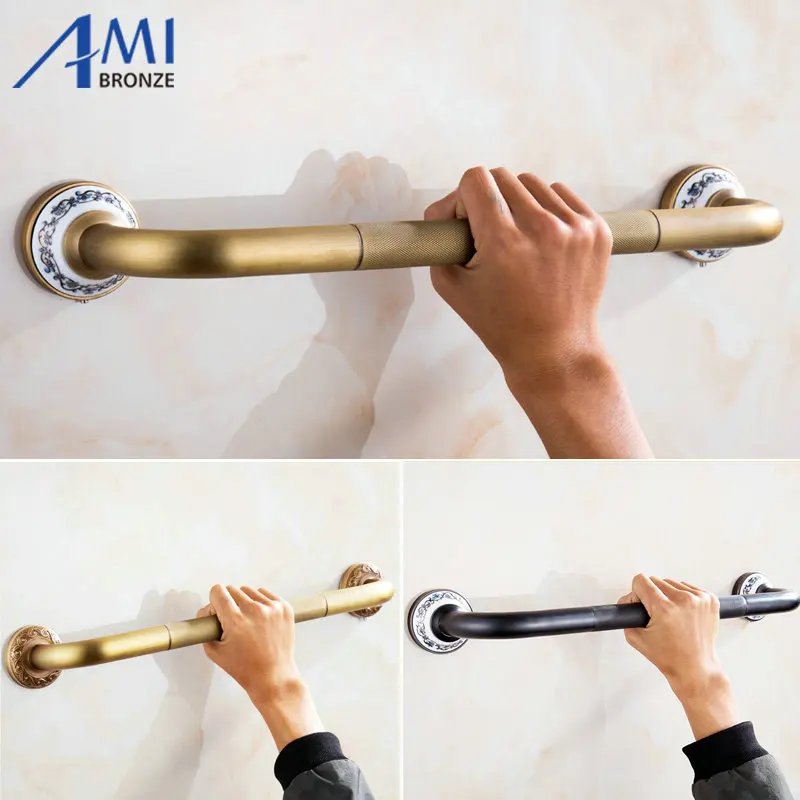 Antique Brass Brushed Bathtub Grab Bars Handrails Old People Bathroom