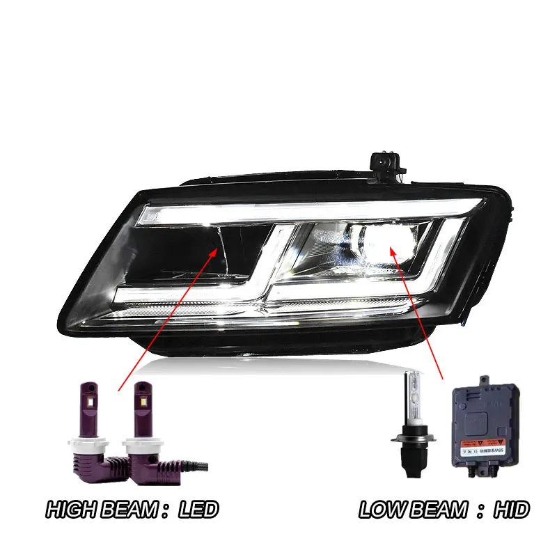 Стайлинга автомобилей H7 корпус передней фары для Audi Q5 2009- фары чехол для Audi Q5 светодиодный фар DRL Объектив Двойной Луч Биксеноновая - Цвет: LED HID