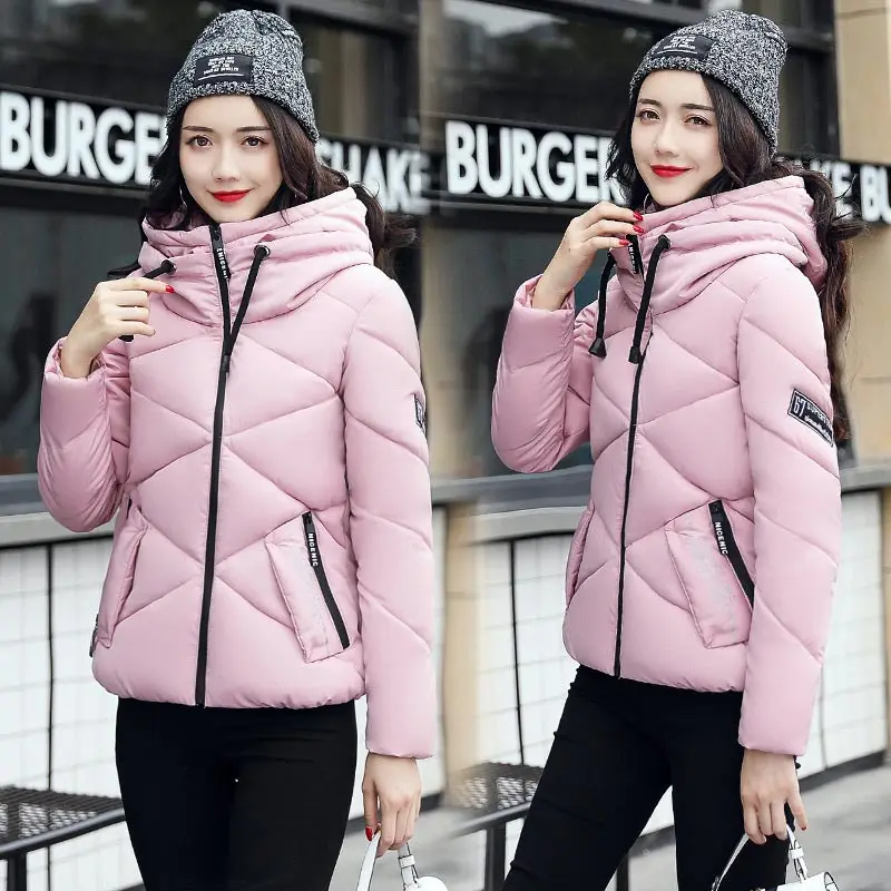 

Winter jacket women 2019 new arrival solid color slim women parka hooded zippers warm tops jacket women coat female parkas