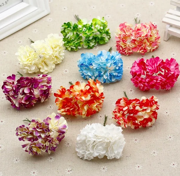 hot sale 6 flowers paper carnation flower with glitter powder paper carnation flower