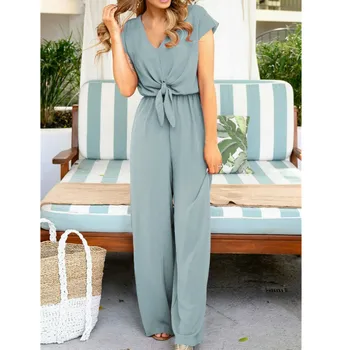 

Women Ladies Clubwear Summer Elegant Bodycon Jumpsuit Short Sleeve Bow Solid Faashion OL Romper