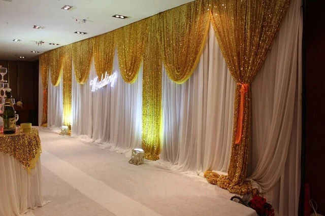 10ft x 20ft белый фон с Блестящими Золотыми блестками занавес для свадебной сцены