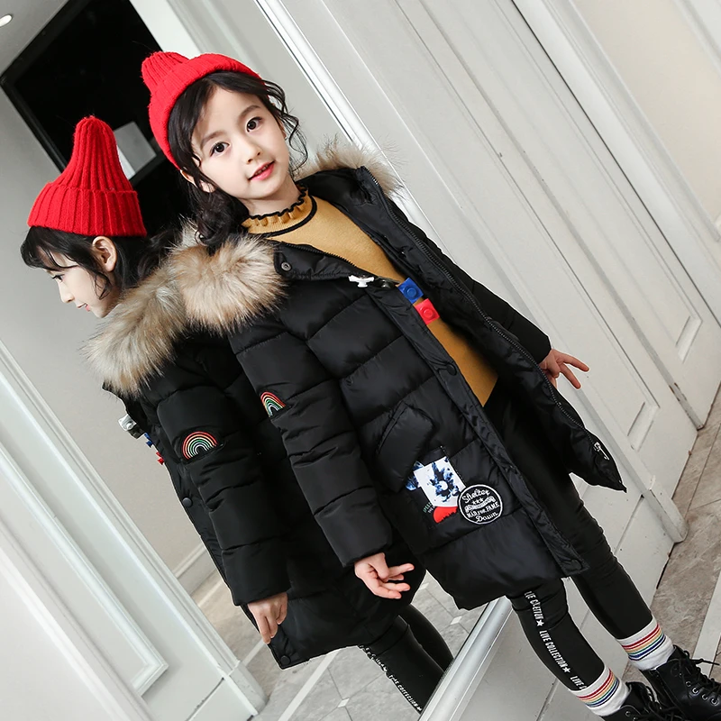 

2018 Winter New Children Fashion Big Pocket Solid Color Cotton Coats Girls Thickening Hooded Warm Jackets Girl Fur Collar Jacket