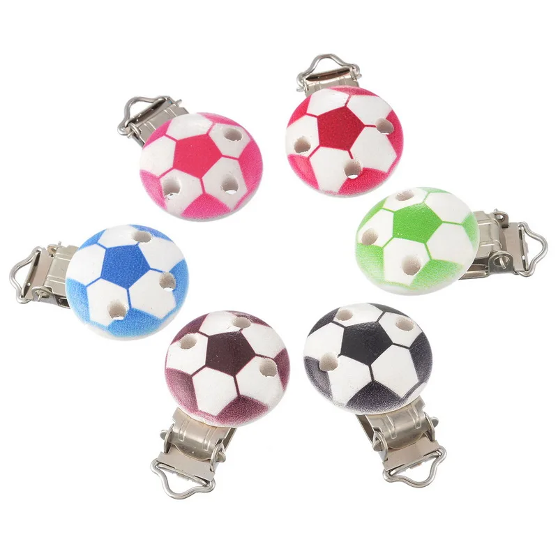 

5Pcs Football Wooden Baby Pacifier Clips Solid Color Holders Cute Infant Soother Buckle Clasps Holders Accessories Diy Tool