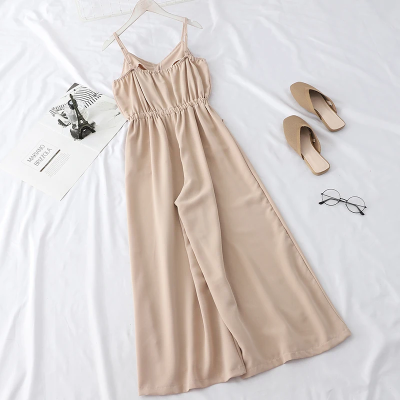 HELIAR Women Jumpsuits Lady Solid Spaghetti High Waist Jumpsuit With Button Rompers Party Cloth 2019 Summer Female Maxi Playsuit