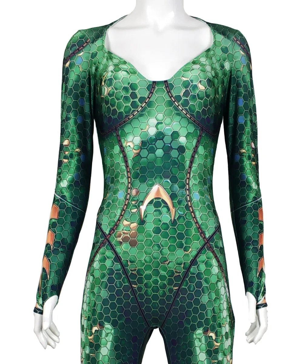  Mera Costume Aquaman Film Version Mera Cosplay Bodysuit 3D Imprimer Lycra Spandex Zentai costume Halloween Party suit