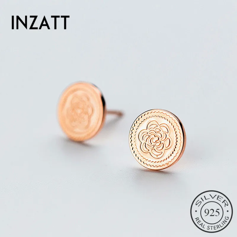 

INZATT Geometric Round Gold Color Flower Stud Earrings Fashion 925 Sterling Silver Jewelry Accessories Gift For Women Party 2018