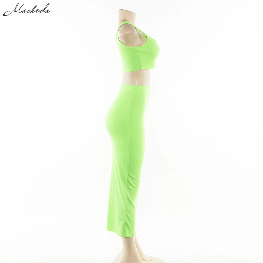 Macheda Модный женский однотонный сексуальный комплект из 2 предметов укороченный топ и длинная юбка
