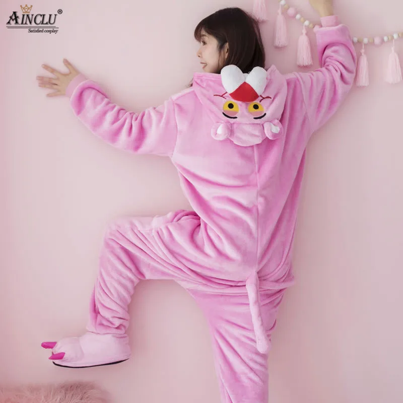 Winter Kigurumi Cute Pink Panther Pajamas Hooded With Slippers Onesies For kids One-Piece Animal Pajamas Long Sleeve Sleepwear Winter Kigurumi Cute Pink Panther Pajamas Hooded With Slippers Onesies For kids One-Piece Animal Pajamas Long Sleeve Sleepwear