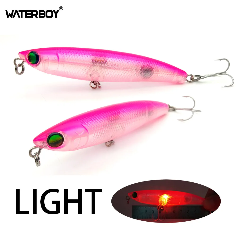 WATERBOY 11cm 20g Flashing LED Light Pencil Fishing Lure Treble Hook Electronic Luminous Fish Lamp Bait Stickbait Factory Price - Цвет: Pink