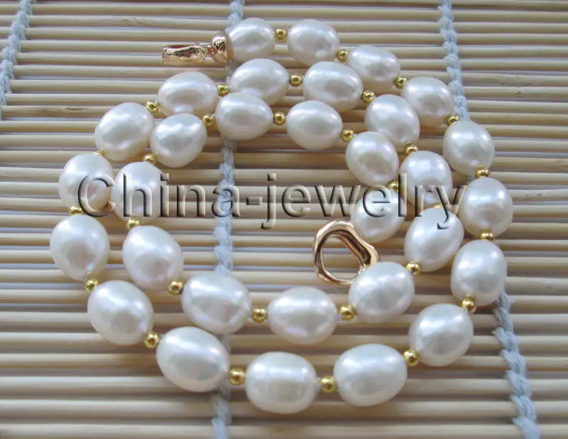 

Beautiful AAA 17 " 12-13mm natural white rice shape freshwater pearl necklace - Noble style Natural Fine jewe fast SHIPPING