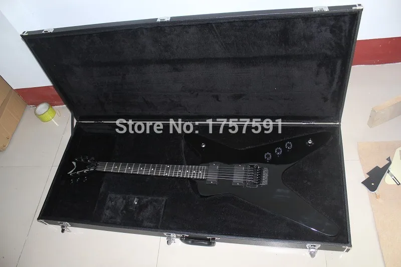 

High Quality Flying V Guitar Ebony fingerboard EMG Pickups DEAN Black Electric Guitar with Floyd Rose Tremolo with square CASE