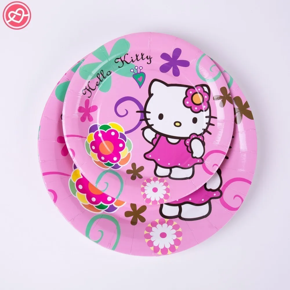 1 комплект рисунок «Hello Kitty» тема вечерние поставки посуда тарелка салфетки чашки милый мультфильм дня рождения, для подарков гостям на вечеринке сумок, головных уборов флаг для предродовой вечеринки