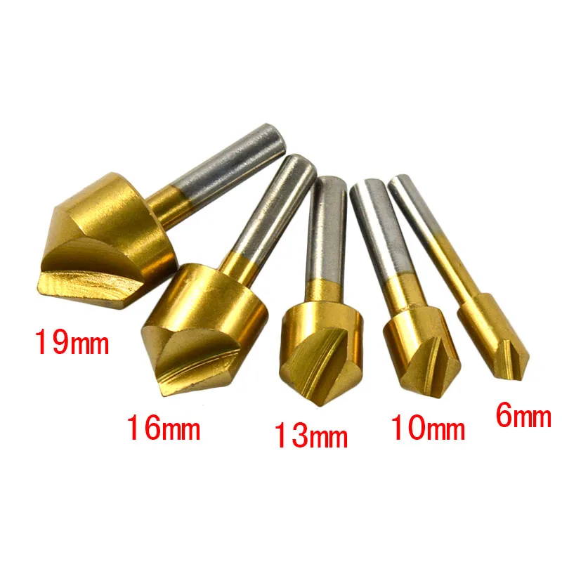 6 19mm Single Flute 90 Degree Edge Chamfer Countersink Drill Bits Kit