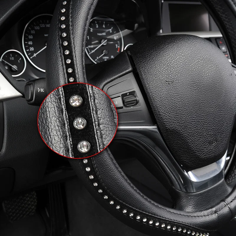 Fashion-Steering-Wheel-Cover-Black-Lychee-Pattern-with-Luxury-Crystal-Rhinestone-M-size-Fits-38cm-15 (1)