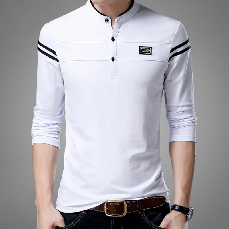 Long Sleeve t-shirt for men with buttoned round-collar-1