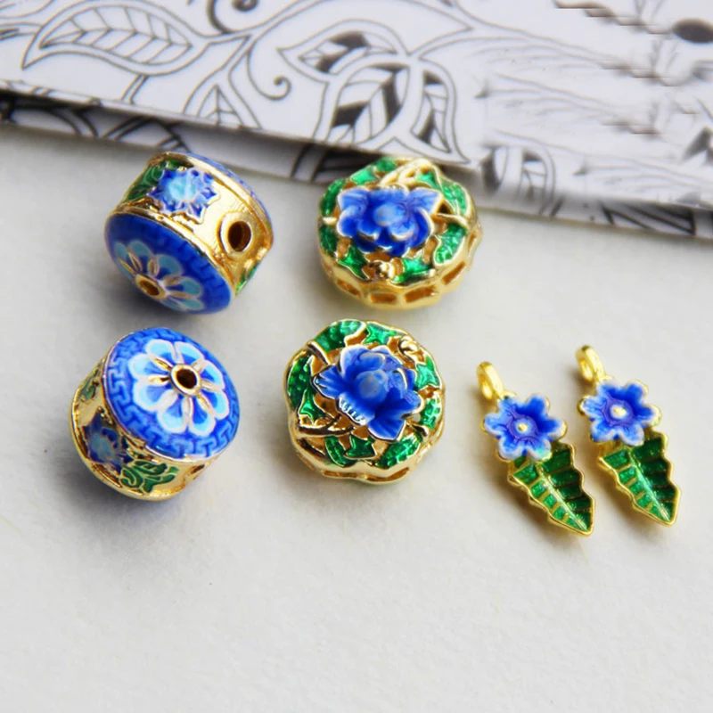 

Aladdin Cloisonne Ename gilding diy Creative gifts enamel filigree hollow out Flower beads tee joint pendant Jewelry accessories