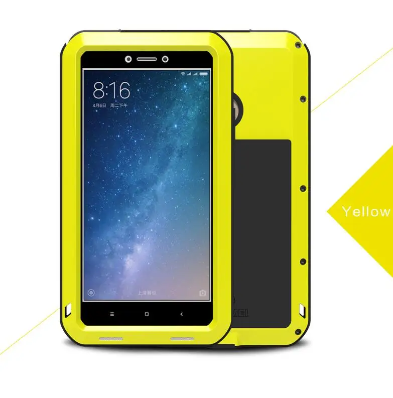 Love Mei металлический чехол для Xiaomi Mi Max 2 ударопрочный чехол для телефона для Xiaomi Mi Max 3 Max2 полный корпус Прочный противоударный защитный чехол - Цвет: Цвет: желтый