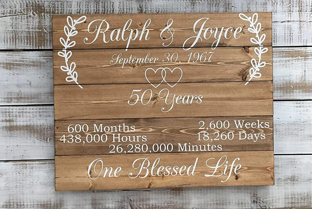 Wedding Anniversary Gift Personalised Oak Wooden Plaque Sign 1st 25th 30th etc 