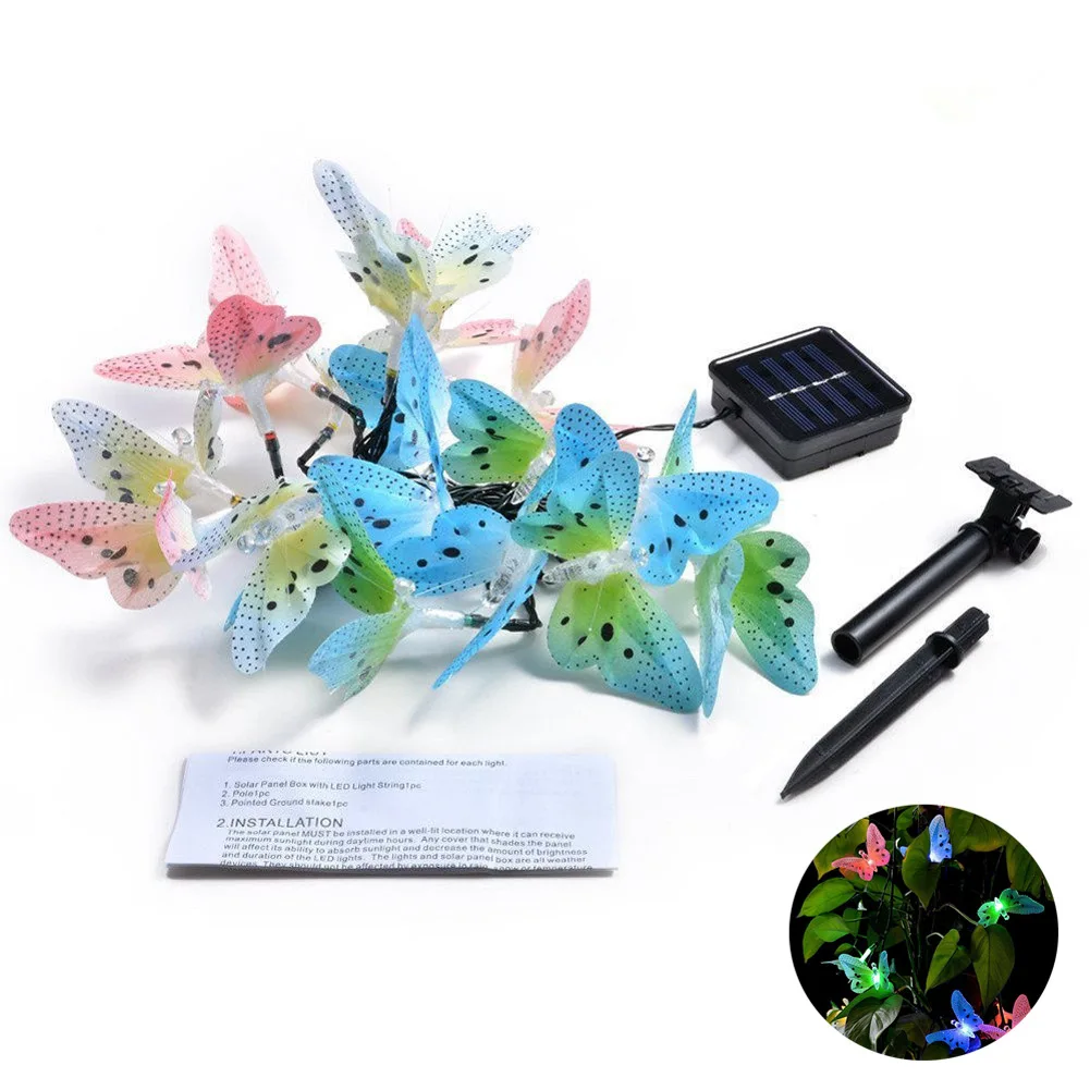 Antikue 12/20 LEDs Solar Power Light Butterfly Fiber Optic Fairy String Outdoor Garden Decor Supplies DC120 | Освещение